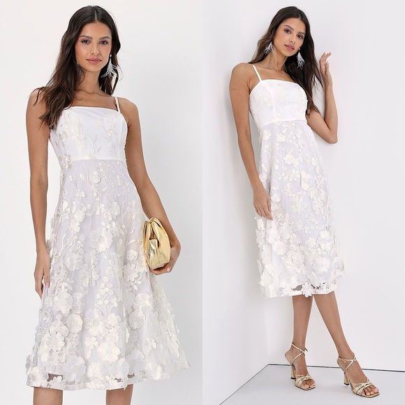 NWT LULUS Floral Embroidered Applique Square Neck Sleeveless Fit & Flare Dress M - Picture 1 of 5